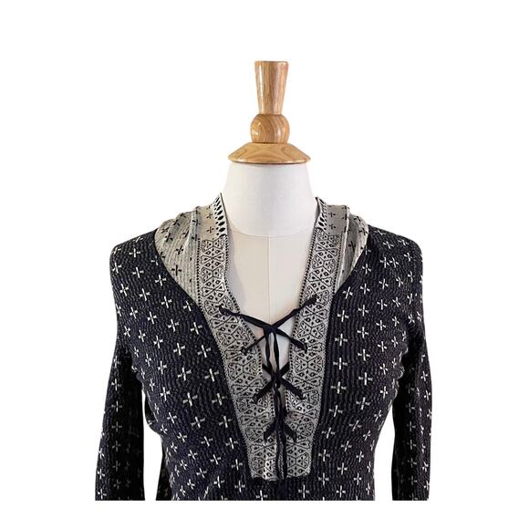 Free People Intimately Cotton Blend Navy Gray Long Hoodie Tie / Lace Up Neck, XS - Picture 2 of 11